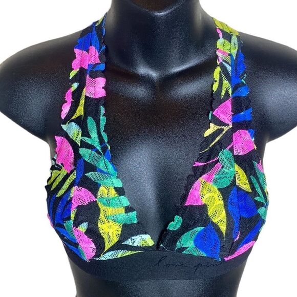 Victoria’s Secret PINK bralette colorful floral mesh strappy back logo band xs - Picture 1 of 5